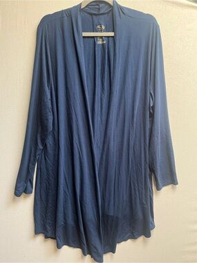 Blue Sky Bamboo Open-Front Draped Long Sleeve Cardigan Navy Plus Sz 2X